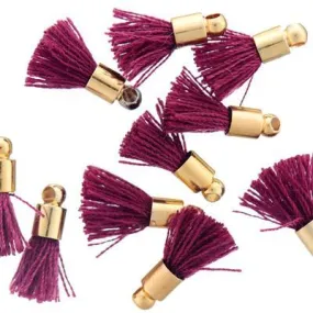 10mm Purple Fabric Tassel with Gold Cap (10 Pieces)