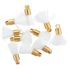 10mm White Fabric Tassel with Gold Cap (10 Pieces)