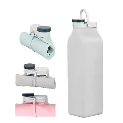 19.4*7.2*5.3cm grey 600ml silicone foldable water bottle, large capacity portable travel cup, leak-proof sports bottle AZ15955