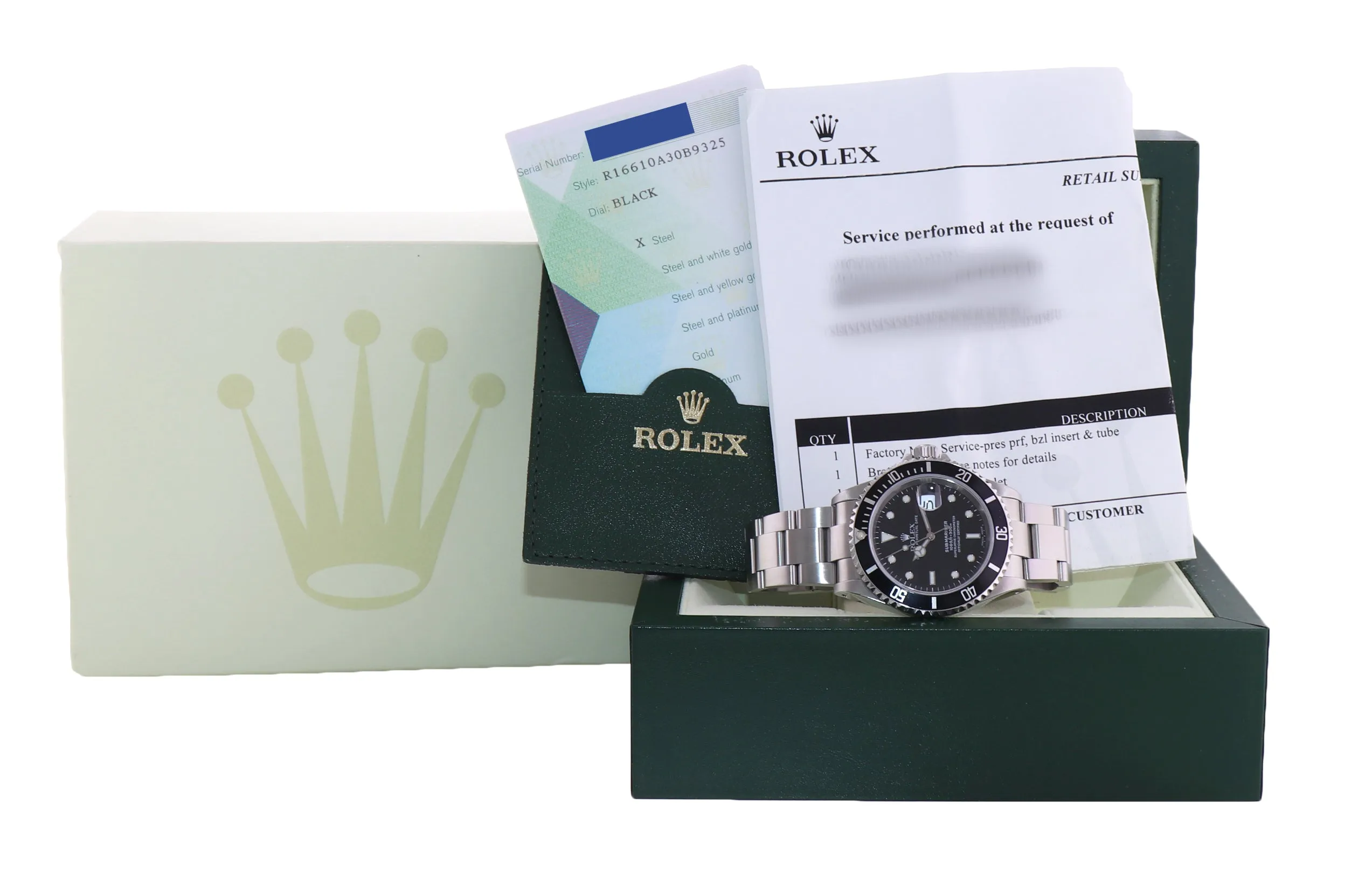 2003 PAPERS & RSC Service Rolex Submariner Date 16610 Steel Pre-Ceramic Watch Box