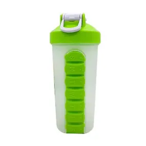 23 * 8.5 * 7.5cm green Outdoor Portable Pill Cup Shaking Cup 700ML Sports Water Cup with Stainless Steel Ball AZ11476