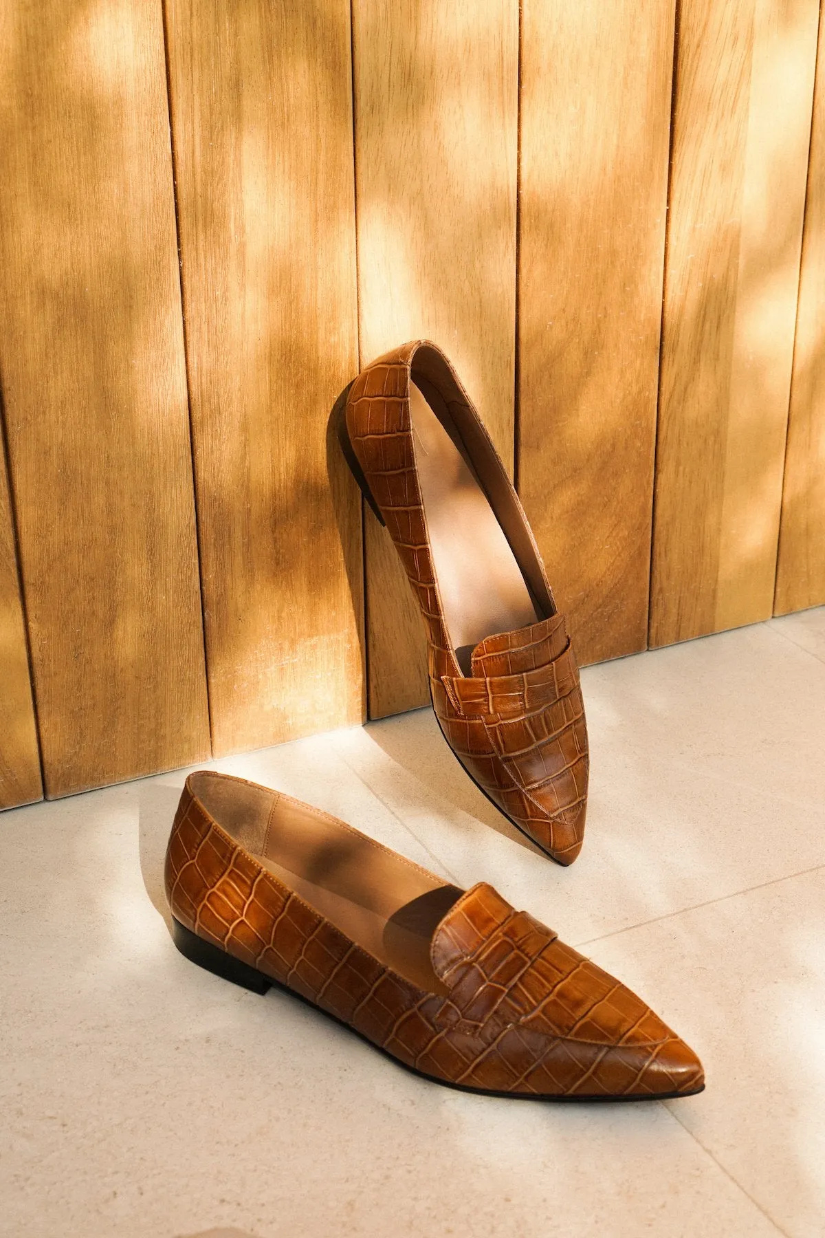 Alexandra Croco Cognac Flats