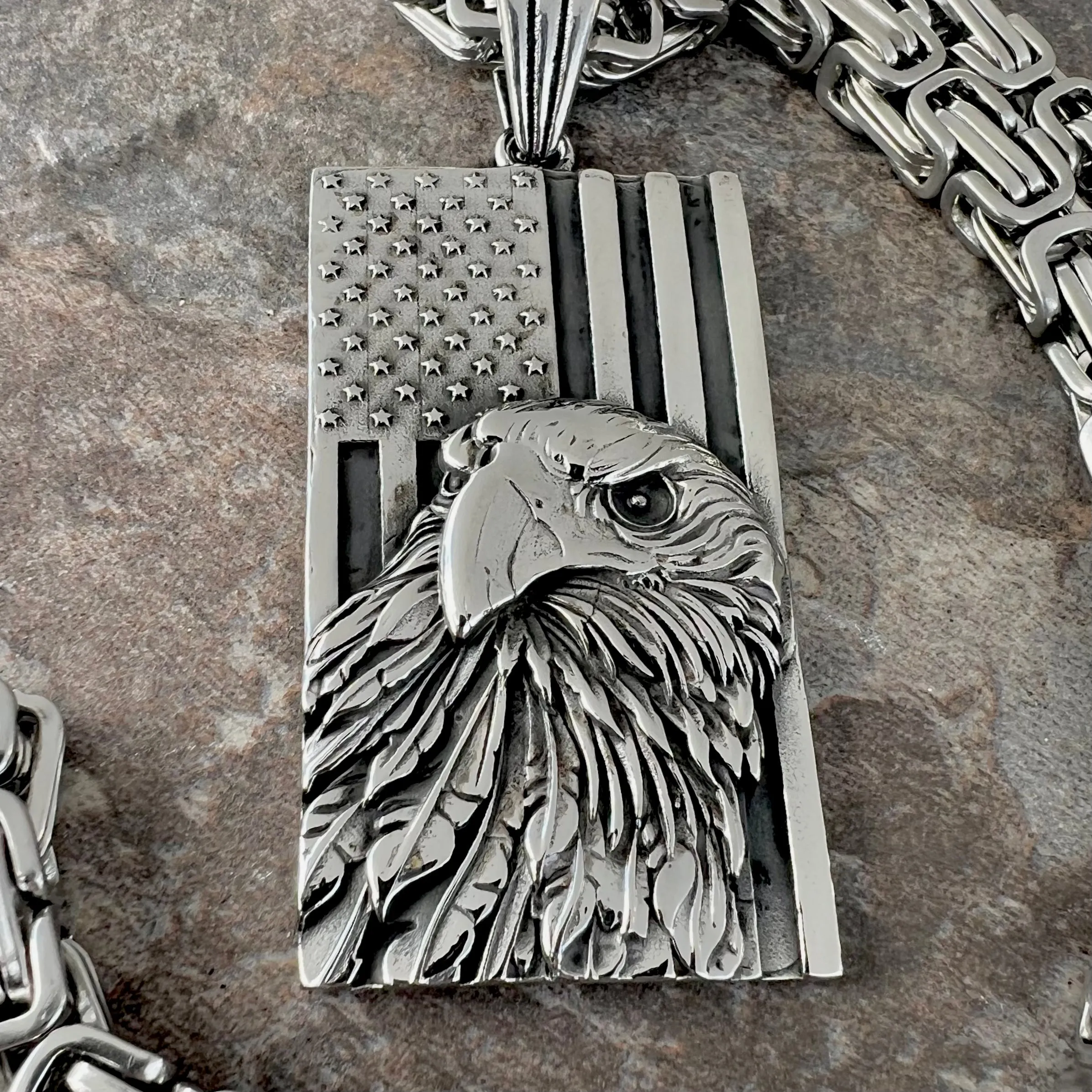 American Eagle with Flag Pendant - Necklace -SLC282 CLEARANCE