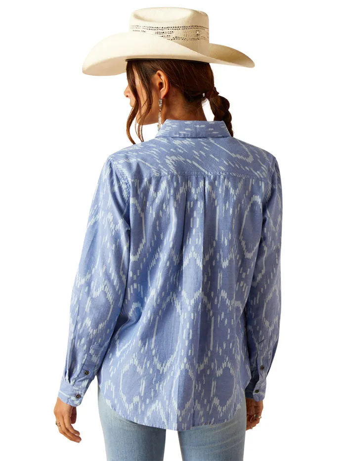 Ariat 10048993 Womens Billie Jean Long Sleeve Shirt Blackhawk Ikat Light Blue