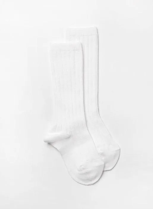 Baby Ribbed Knee High Socks in White