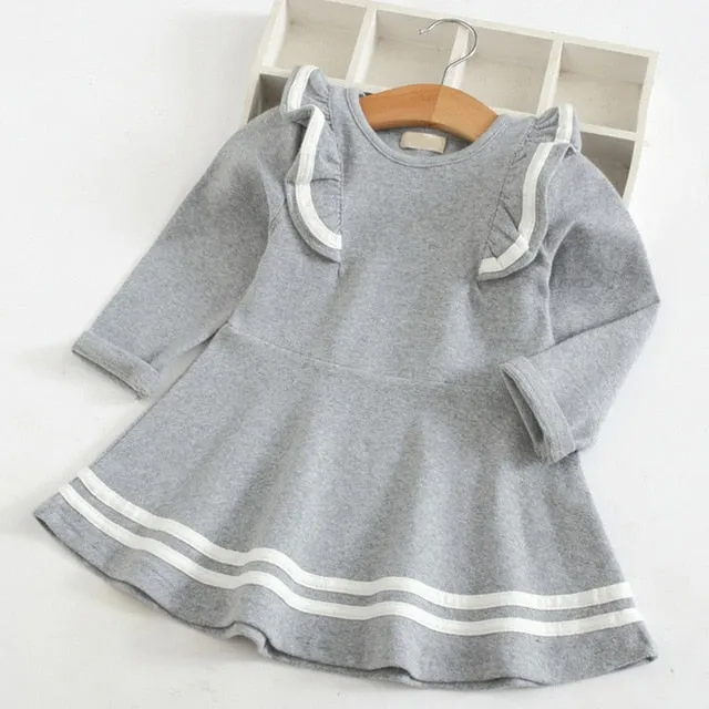 Bear Leader Girls Dress New Autumn Casual Ruffles A-Line Striped Full Sleeve Kids Dress For 3T-7T