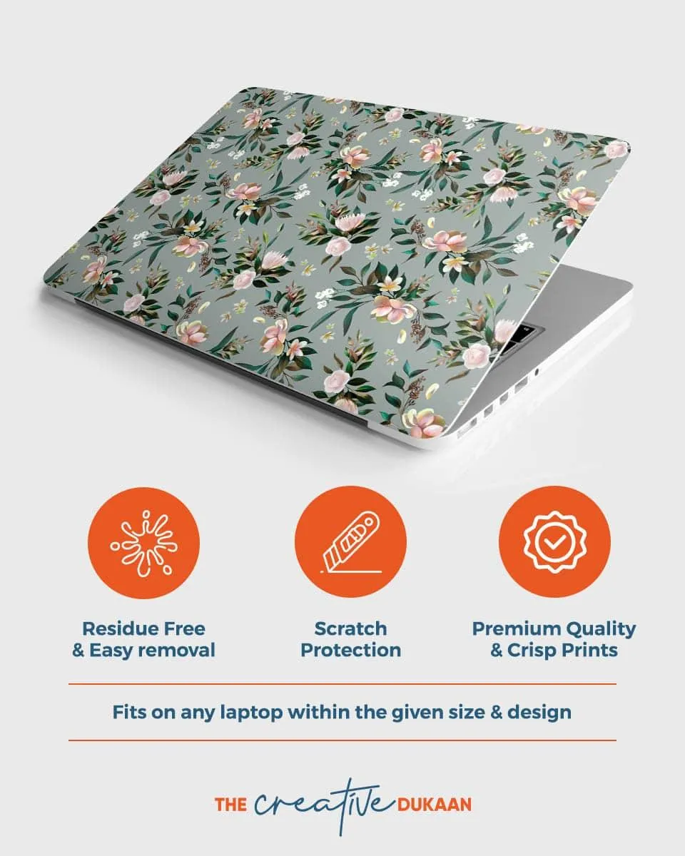 Beautiful Floral Laptop Skin With Flower and Leaf Print Design