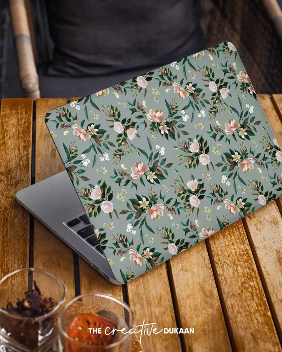 Beautiful Floral Laptop Skin With Flower and Leaf Print Design