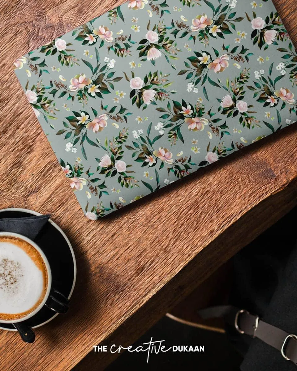 Beautiful Floral Laptop Skin With Flower and Leaf Print Design