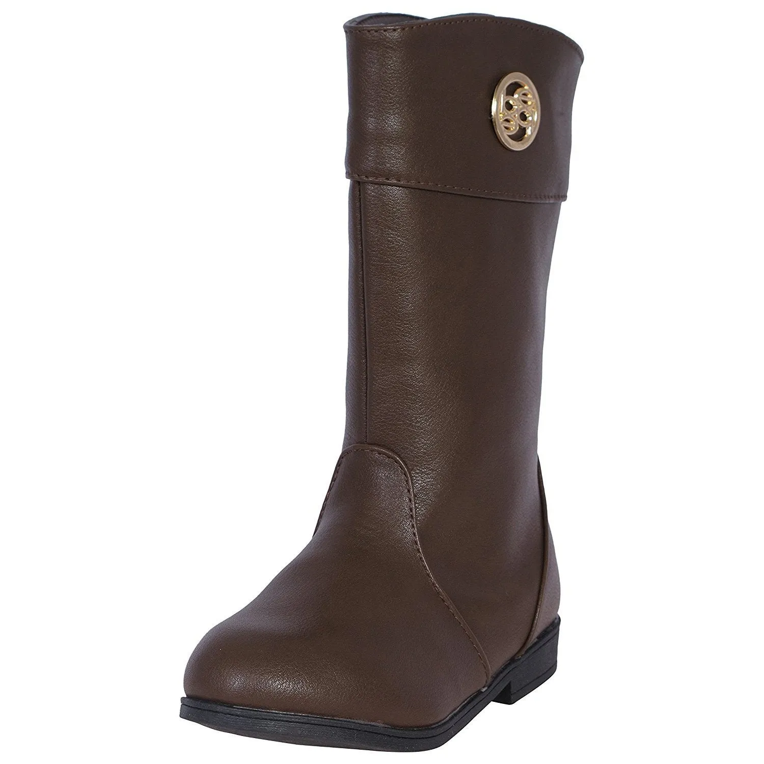 bebe Girls Riding Boots with Medallion 11 Brown/Gold