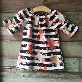 Belababy Baby Girl Dress New Spring Toddler Flare Sleeve Vintage Floral Dresses For Girls Striped