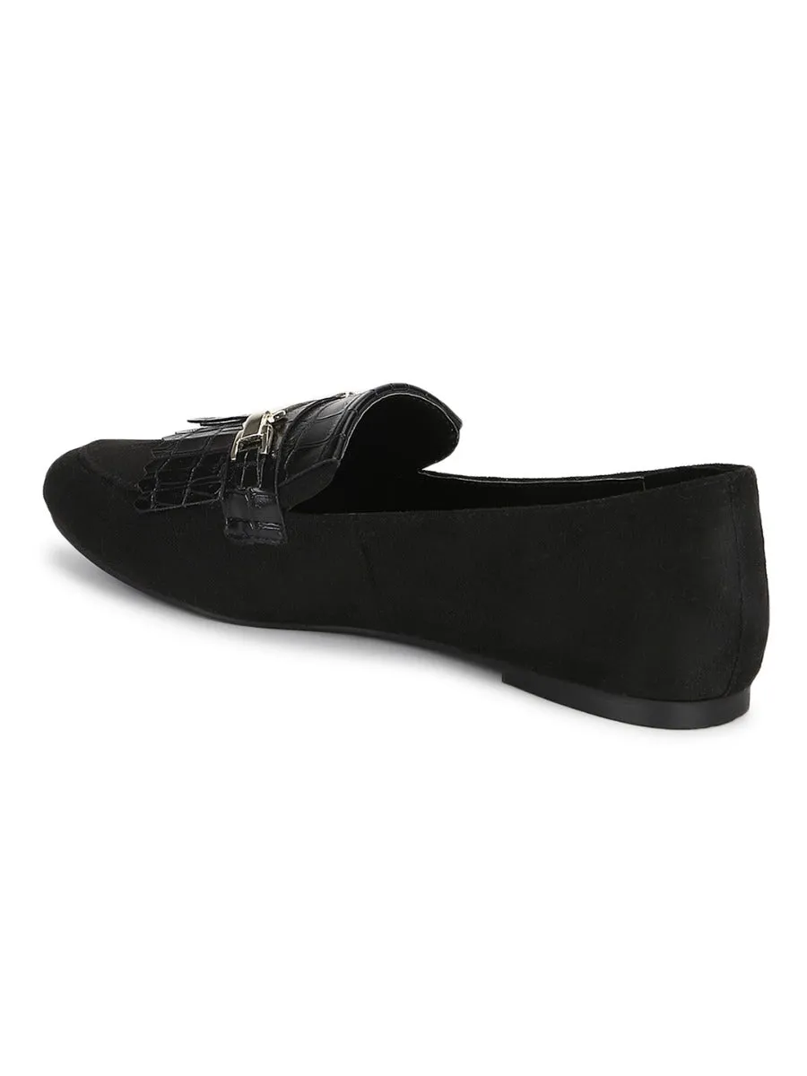 Black Micro Loafer Shoes With Buckle