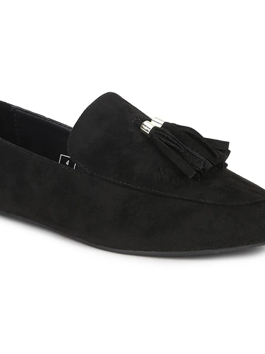 Black Micro Loafer Shoes With Tassle