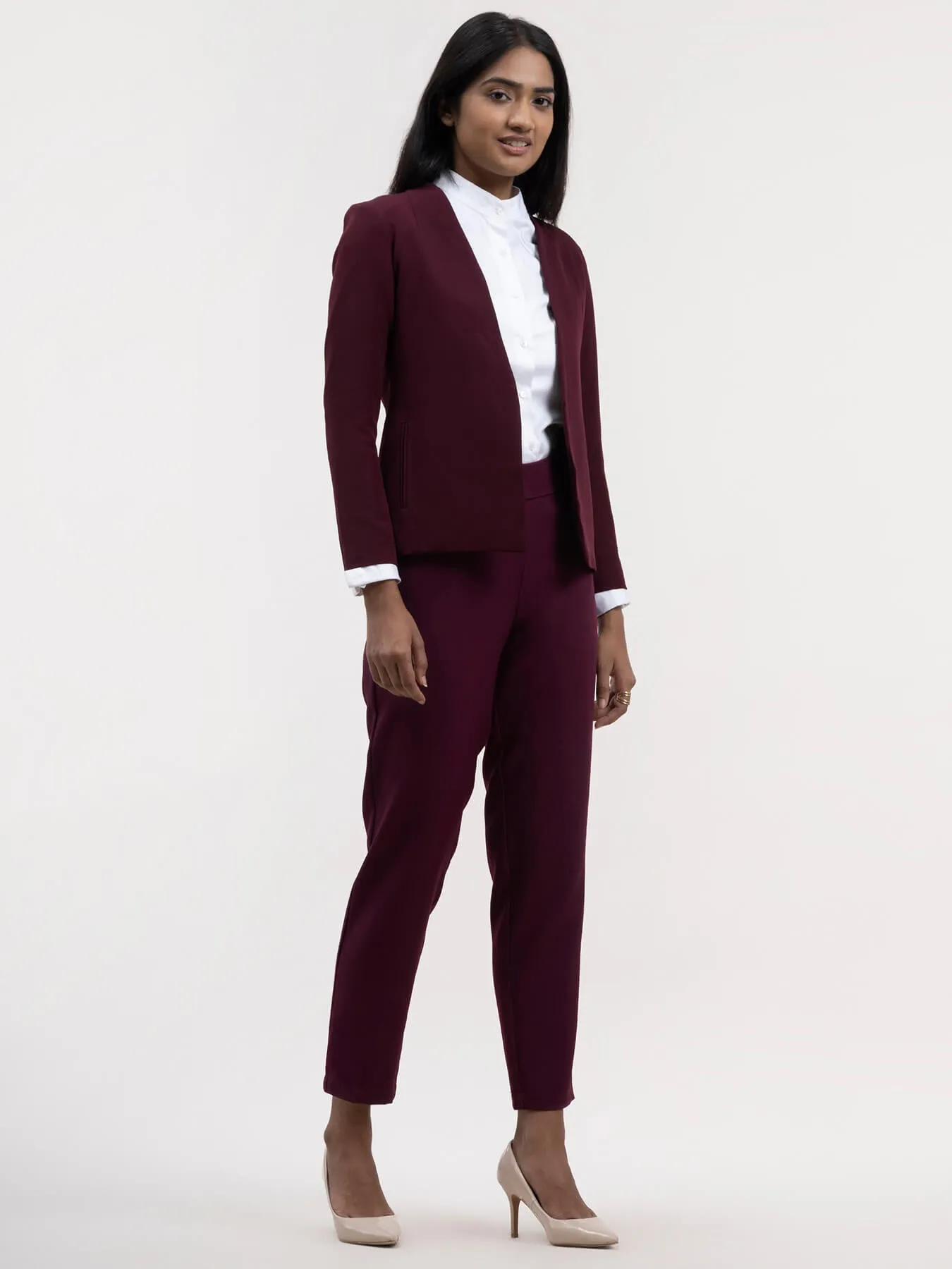 Blazer And Straight Fit Trousers Co-ord - Maroon