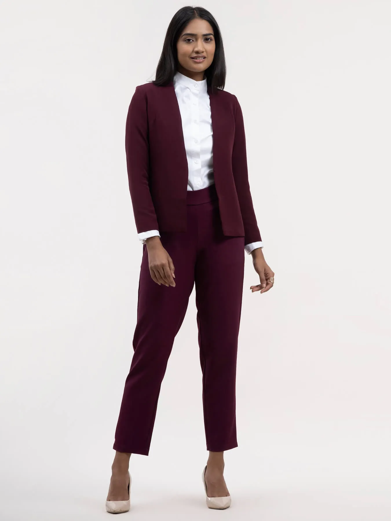 Blazer And Straight Fit Trousers Co-ord - Maroon