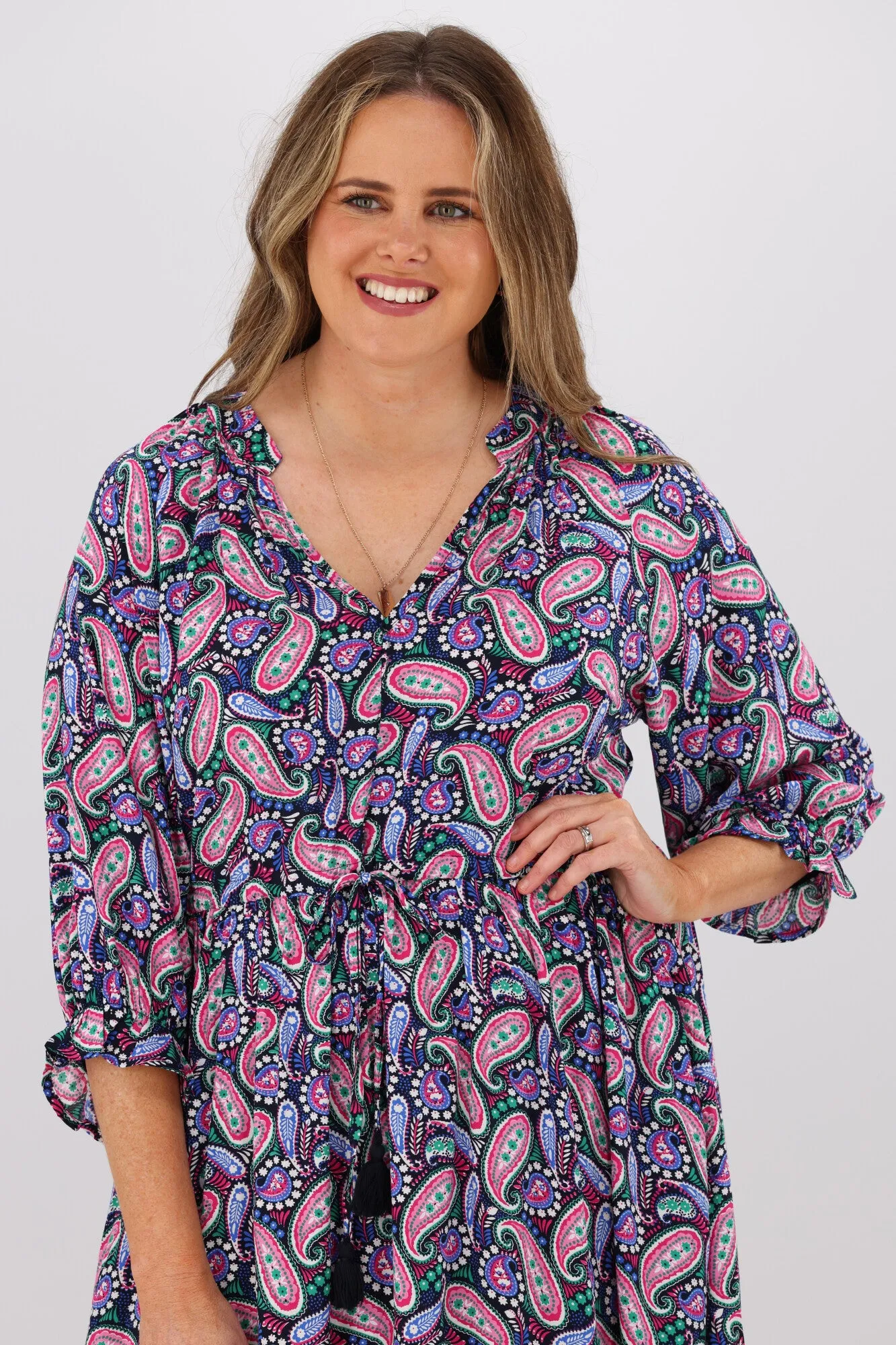 Boho Australia Theodora Dress Navy Pink Paisley