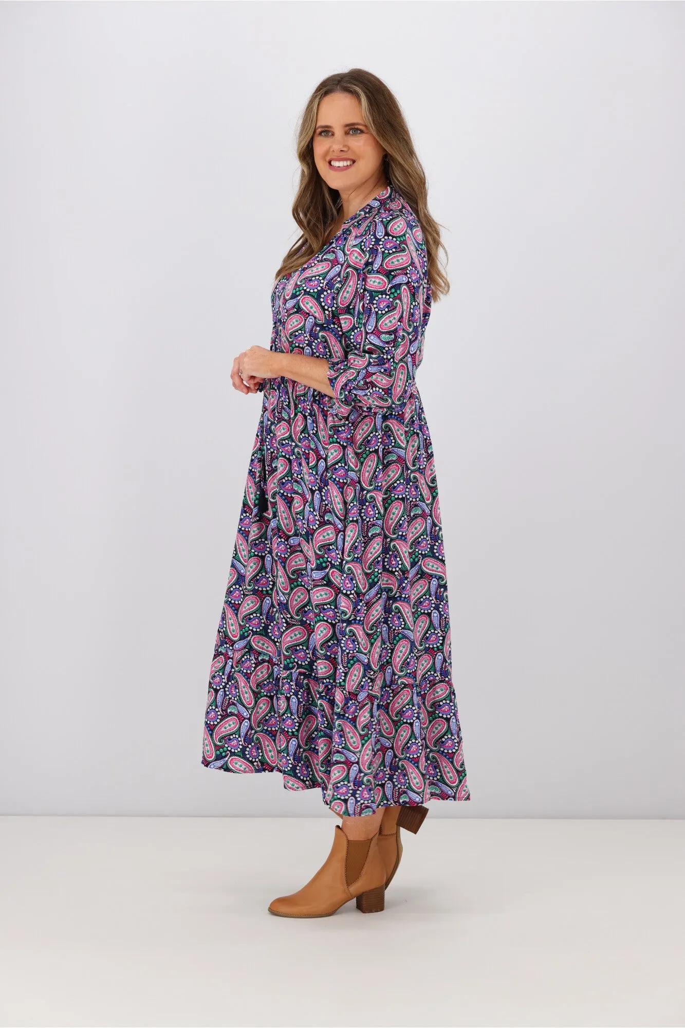 Boho Australia Theodora Dress Navy Pink Paisley