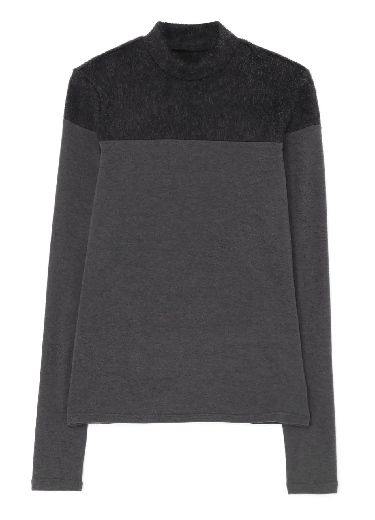 BRUSHED JERSEY PANELED LONG SLEEVE T-SHIRT WITH MOCK TURTLENECK