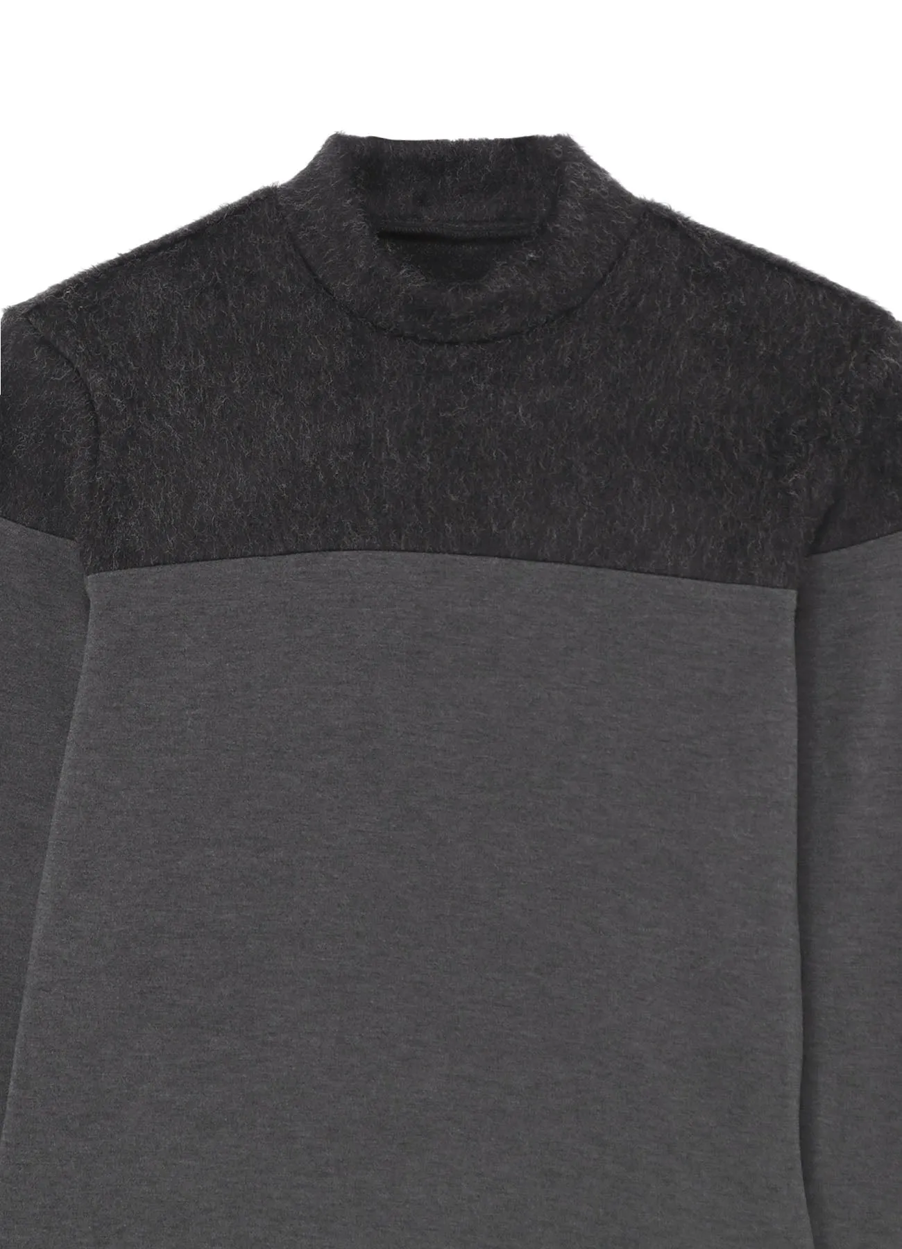 BRUSHED JERSEY PANELED LONG SLEEVE T-SHIRT WITH MOCK TURTLENECK