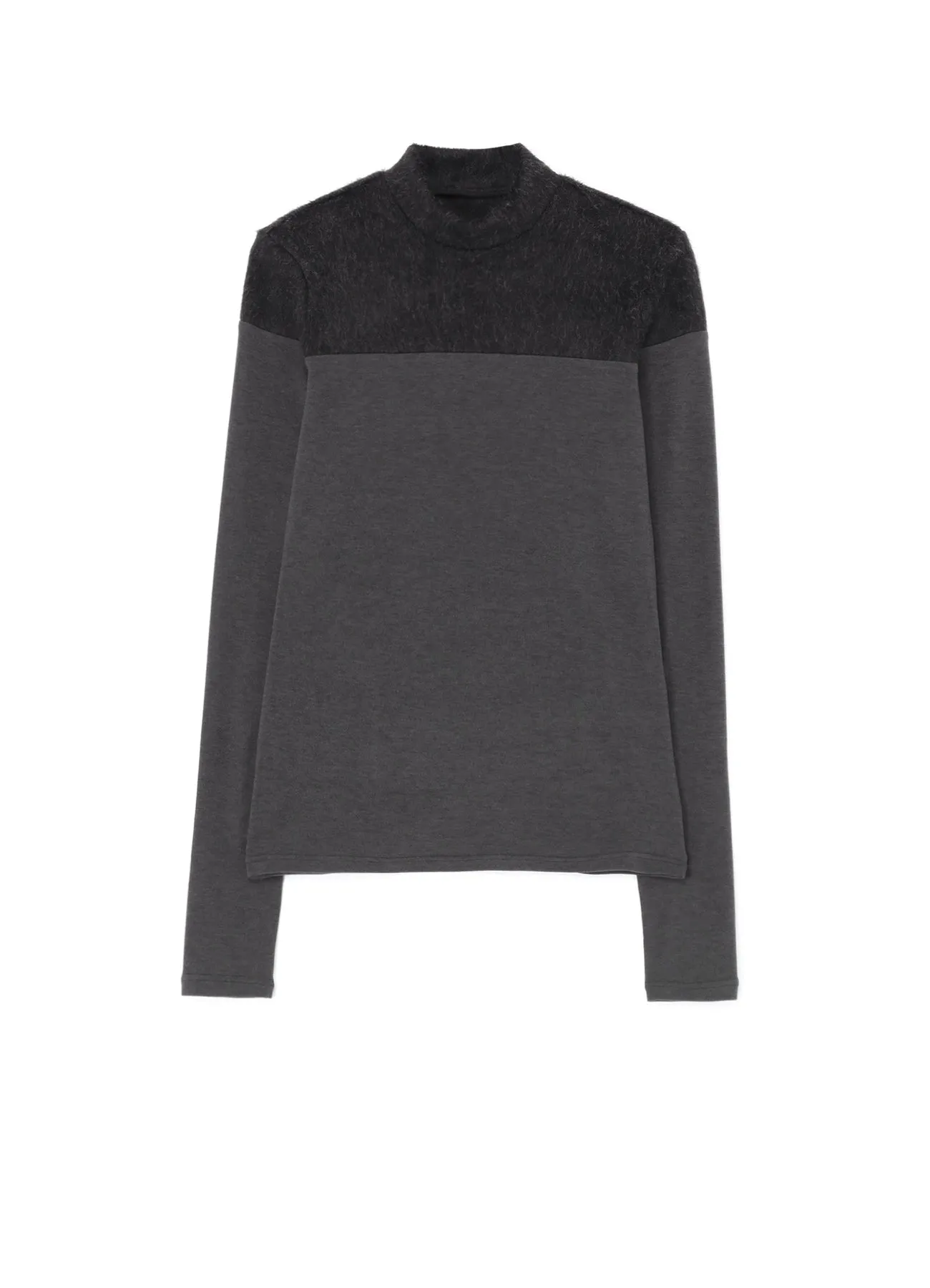 BRUSHED JERSEY PANELED LONG SLEEVE T-SHIRT WITH MOCK TURTLENECK