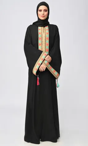 Buy Islamic Lace Detailing Abaya With Tassels