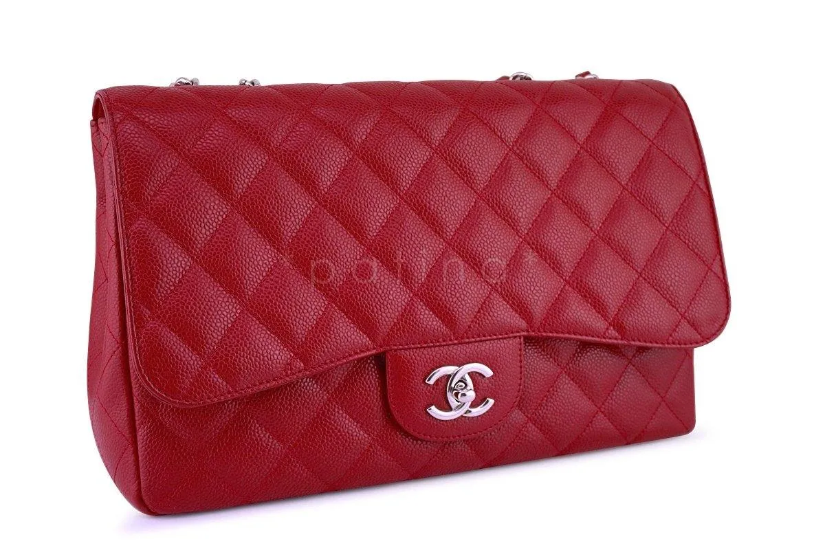 Chanel 10C Red Caviar Jumbo 2.55 Classic Flap Bag SHW