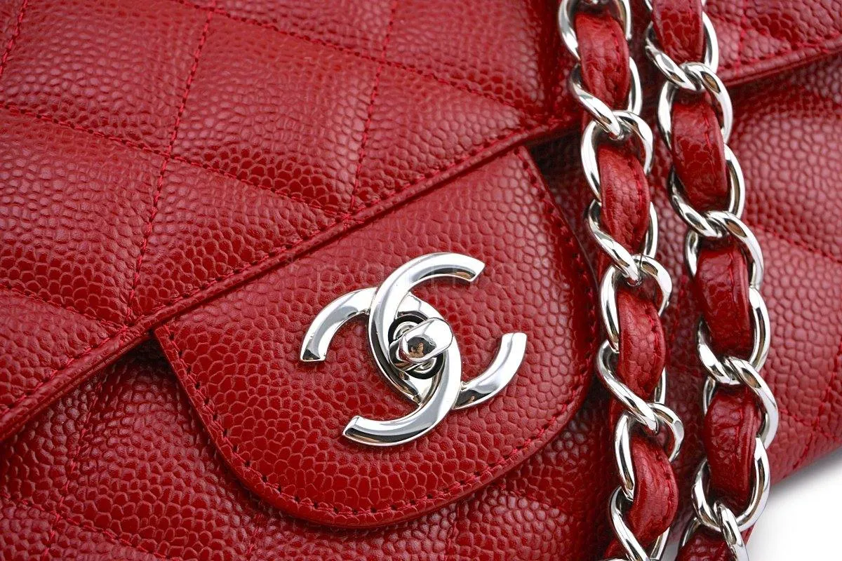 Chanel 10C Red Caviar Jumbo 2.55 Classic Flap Bag SHW