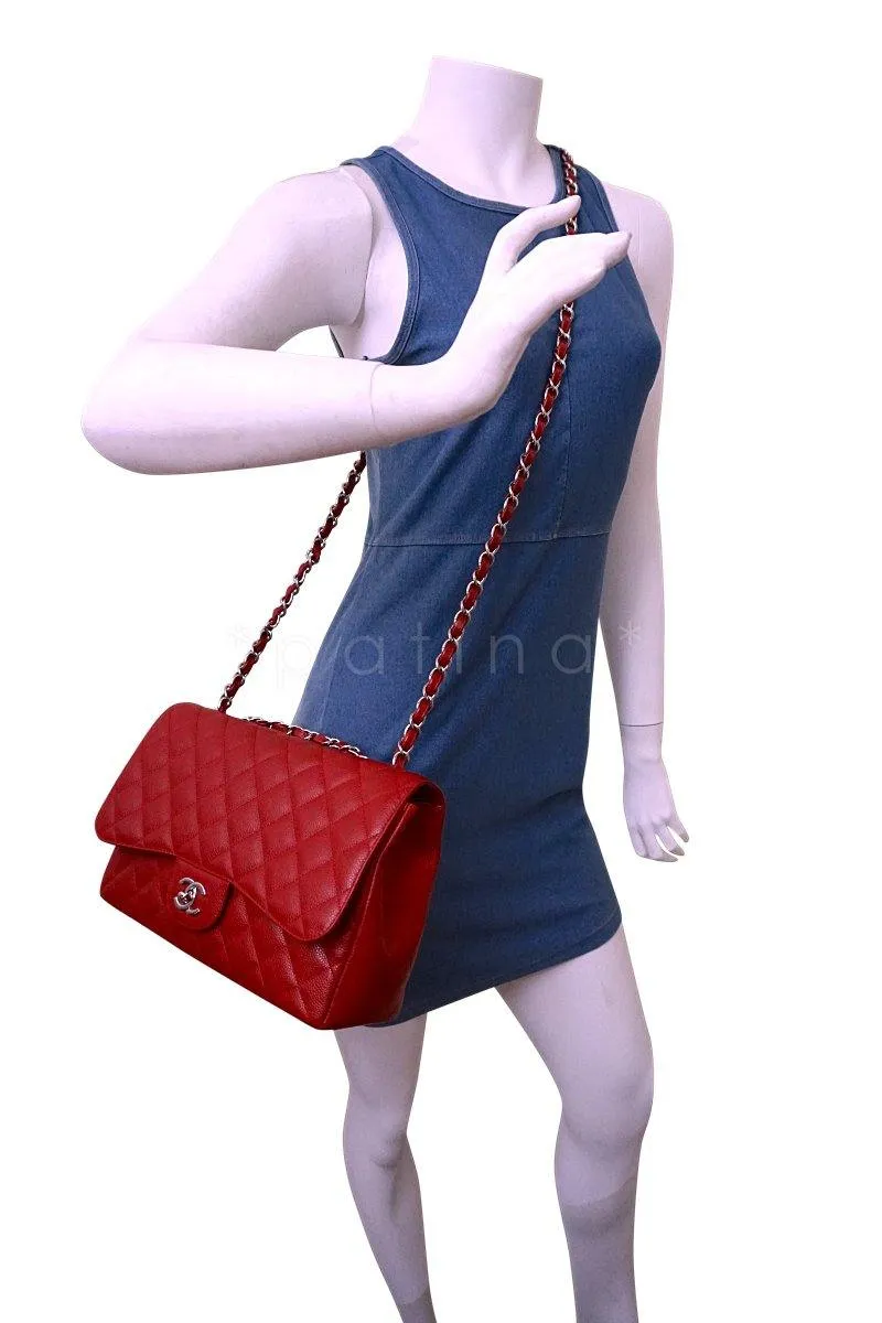 Chanel 10C Red Caviar Jumbo 2.55 Classic Flap Bag SHW