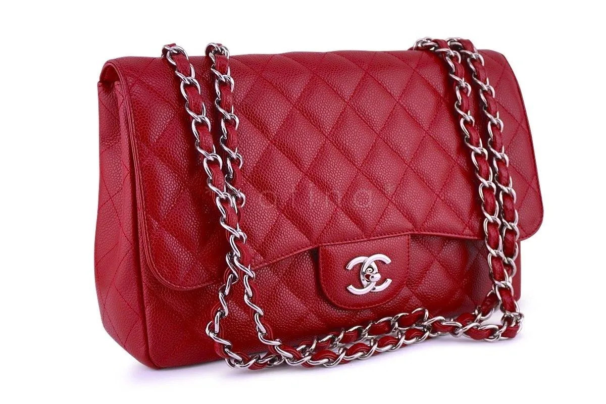 Chanel 10C Red Caviar Jumbo 2.55 Classic Flap Bag SHW