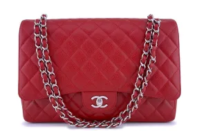 Chanel 10C Red Caviar Maxi Quilted Classic 2.55 Jumbo XL Flap Bag