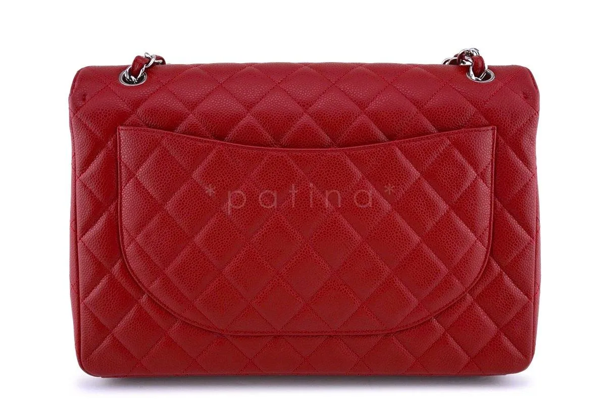 Chanel 10C Red Caviar Maxi Quilted Classic 2.55 Jumbo XL Flap Bag