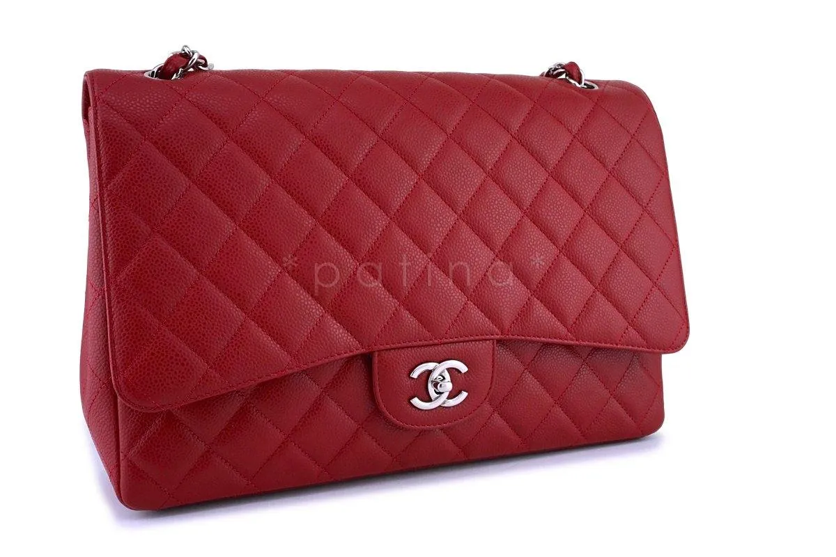 Chanel 10C Red Caviar Maxi Quilted Classic 2.55 Jumbo XL Flap Bag