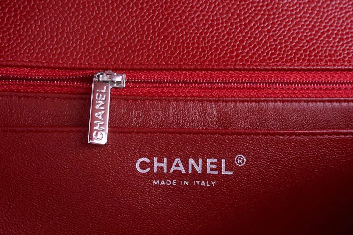 Chanel 10C Red Caviar Maxi Quilted Classic 2.55 Jumbo XL Flap Bag