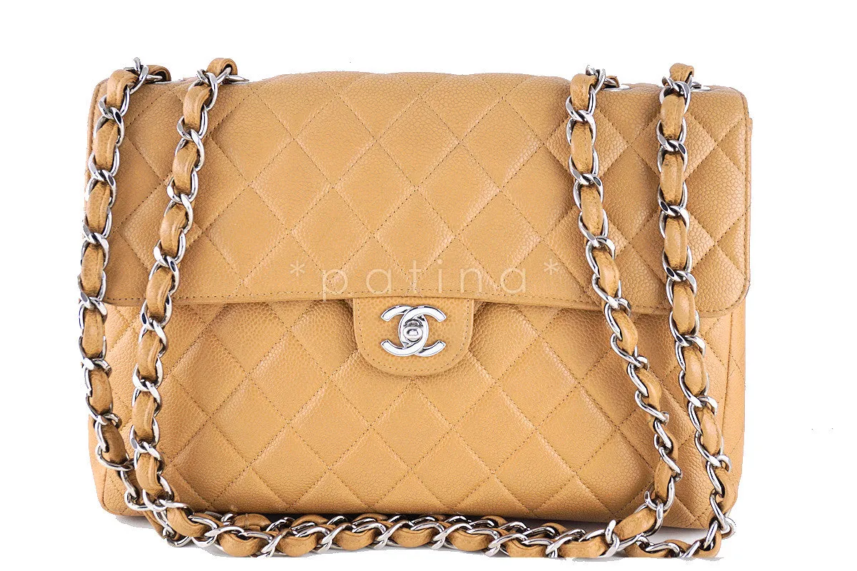 Chanel Beige Caviar Jumbo Quilted Classic 2.55 Flap Bag