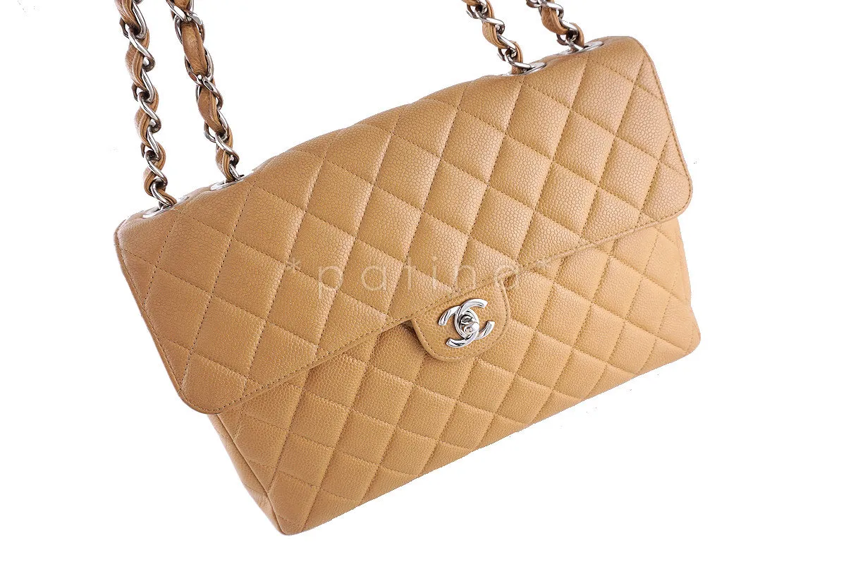 Chanel Beige Caviar Jumbo Quilted Classic 2.55 Flap Bag