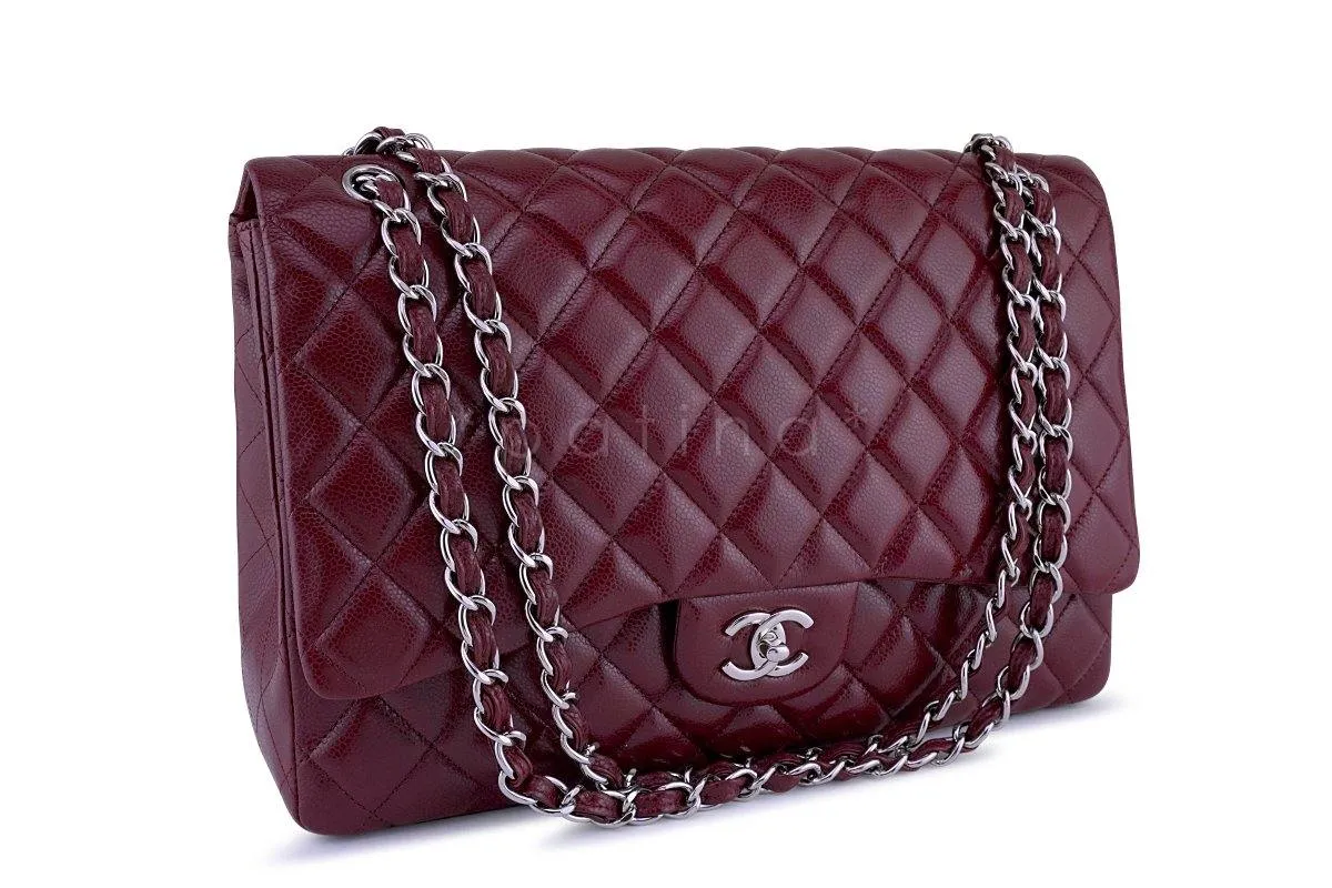 Chanel Berry Red Caviar Maxi Quilted Classic 2.55 Jumbo XL Flap Bag