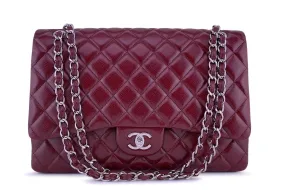 Chanel Berry Red Caviar Maxi Quilted Classic 2.55 Jumbo XL Flap Bag