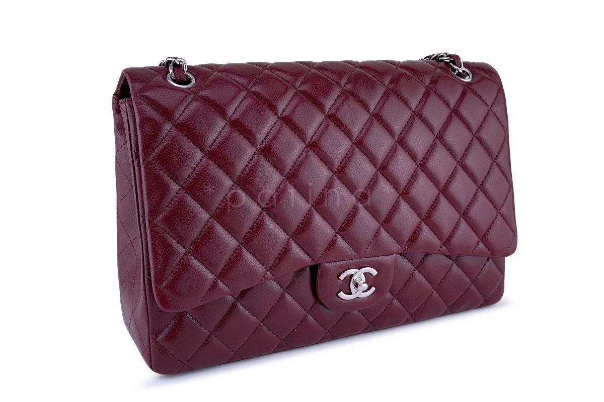 Chanel Berry Red Caviar Maxi Quilted Classic 2.55 Jumbo XL Flap Bag