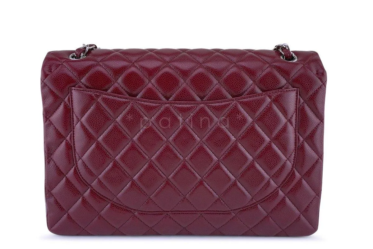 Chanel Berry Red Caviar Maxi Quilted Classic 2.55 Jumbo XL Flap Bag