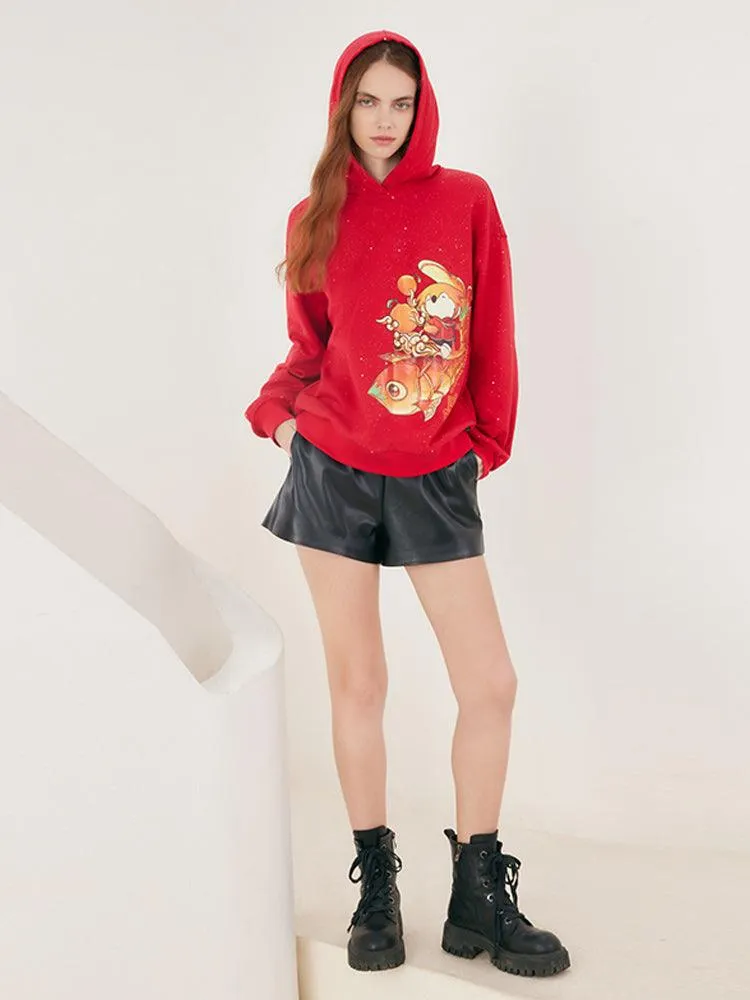 China Red Cartoon Printed Hoodie