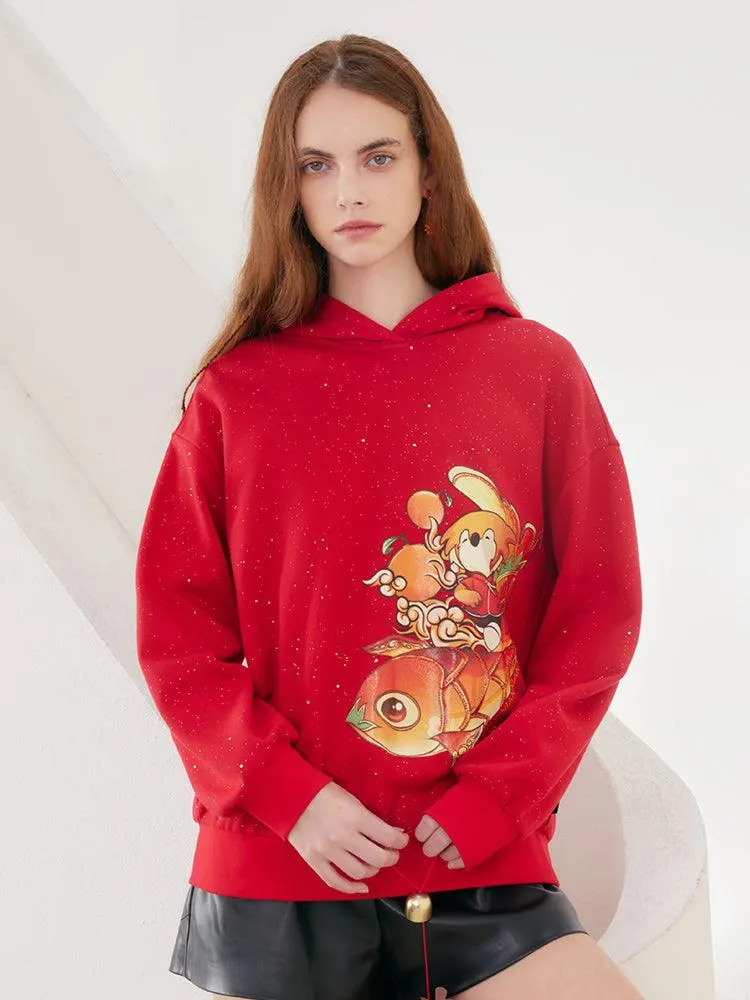 China Red Cartoon Printed Hoodie