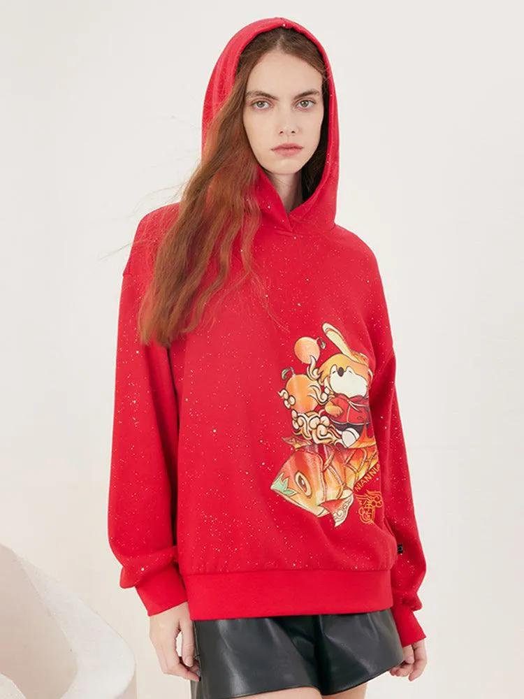 China Red Cartoon Printed Hoodie