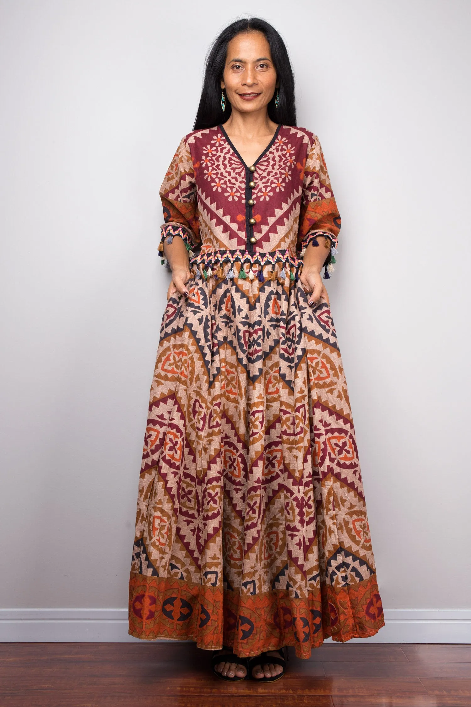 Cotton Maxi Dress with tassels