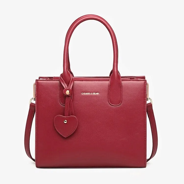 Cute Wine Red Minimalist Solid Color Simple Slick Luxury Genuine Leather Handle Handbag for Women, Shoulder Bag, Crossbody Bag