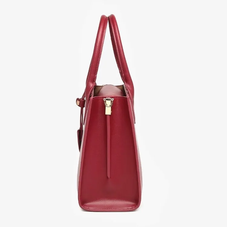 Cute Wine Red Minimalist Solid Color Simple Slick Luxury Genuine Leather Handle Handbag for Women, Shoulder Bag, Crossbody Bag