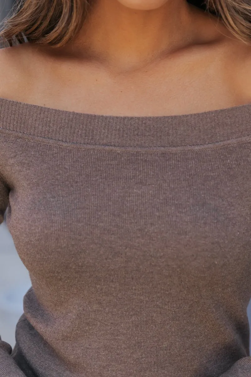 Dusty Brown Off The Shoulder Sweater