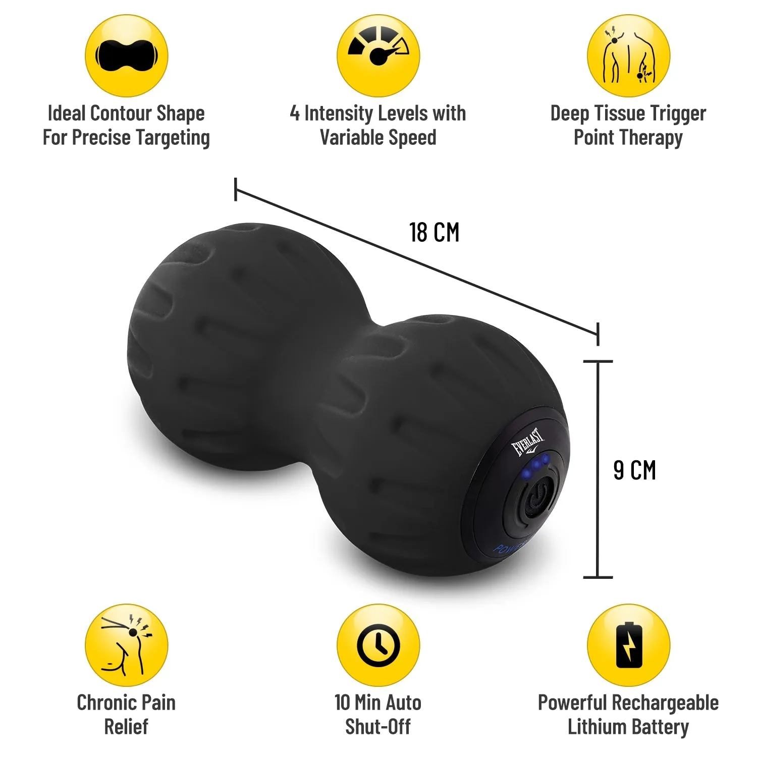 EVERLAST Peanut 3-Speed Electric Rechargeable Vibrating Massage Dual Roller Pain Relief Soreness