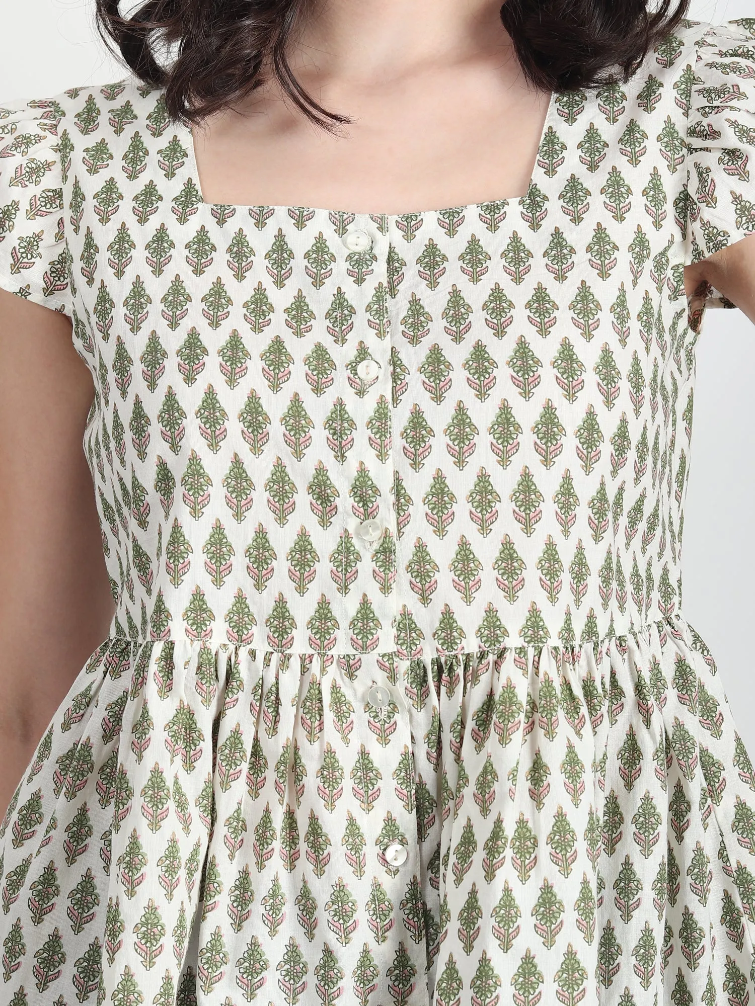 Fiorella Hand Block Printed Green Top