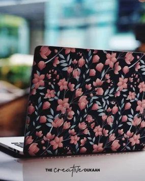 Floral Laptop Skin With Flower Printed Design on Black Background