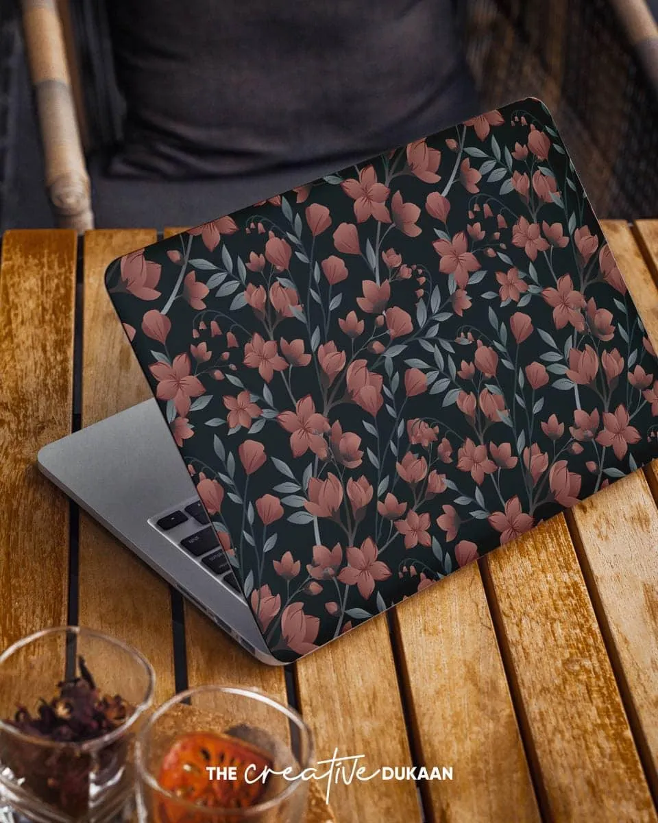 Floral Laptop Skin With Flower Printed Design on Black Background